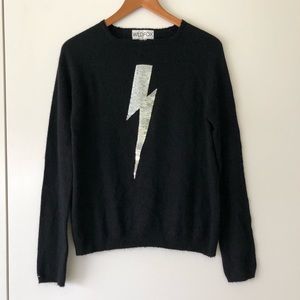 Wildfox Lightning Bolt Black Sequin Pullover Top
